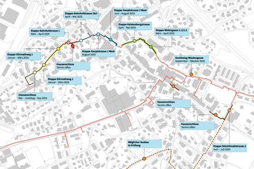Bauetappen Leitungsbau – Wärmeverbund Frick 